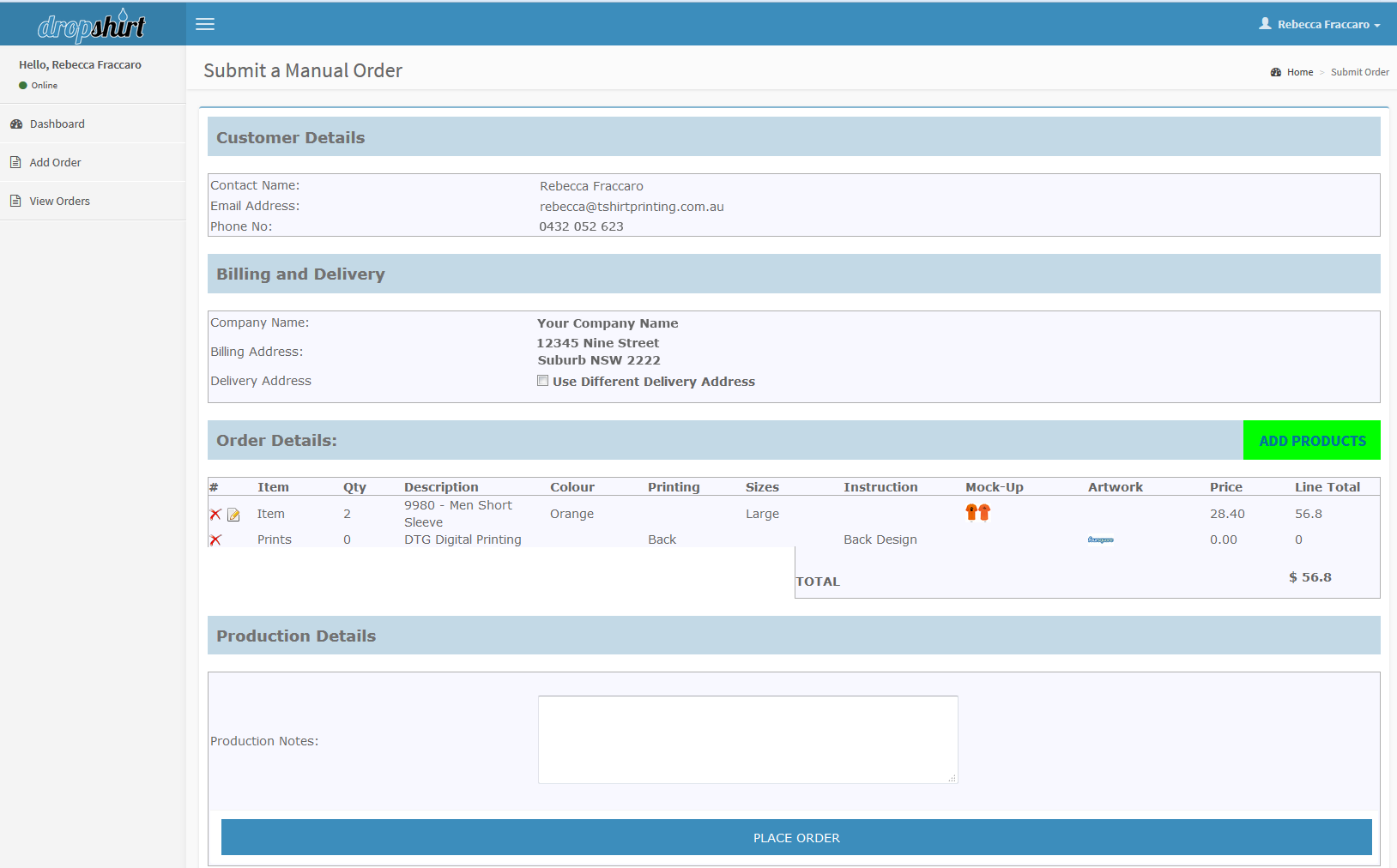 Products added page