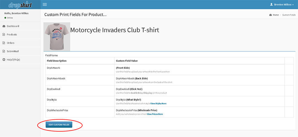 custom-fields-view edit you custom print fields for product you want to enable for drop shipping