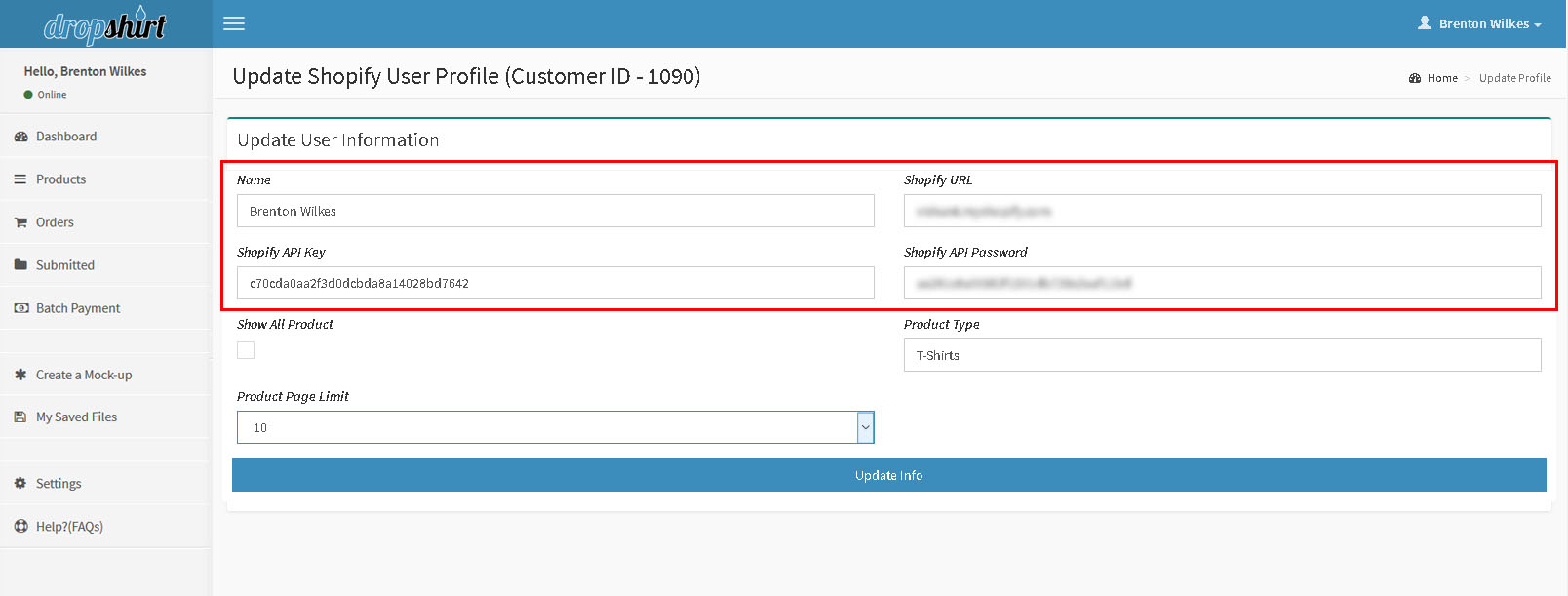 add-your-private-app-credentials How to add you private app detail to connect to dropshirt