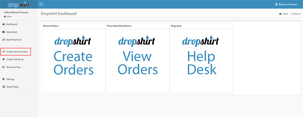 manual-dashboard How to access the manual order form