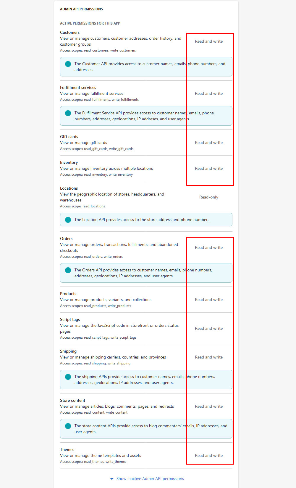shopify-private-app-permissions settings Shopify app permissions