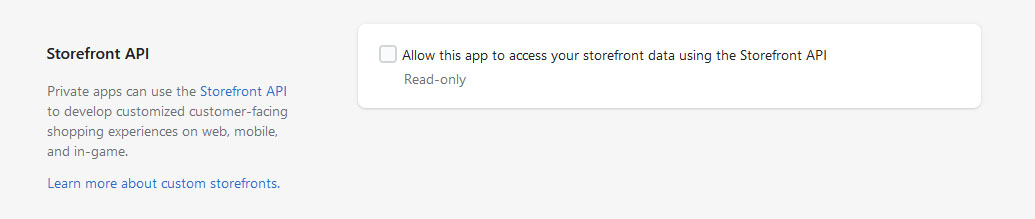 shopify-private-app-storefront-unchecked leave storefornt api unchecked