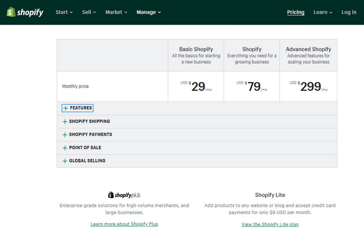 shopify price plan